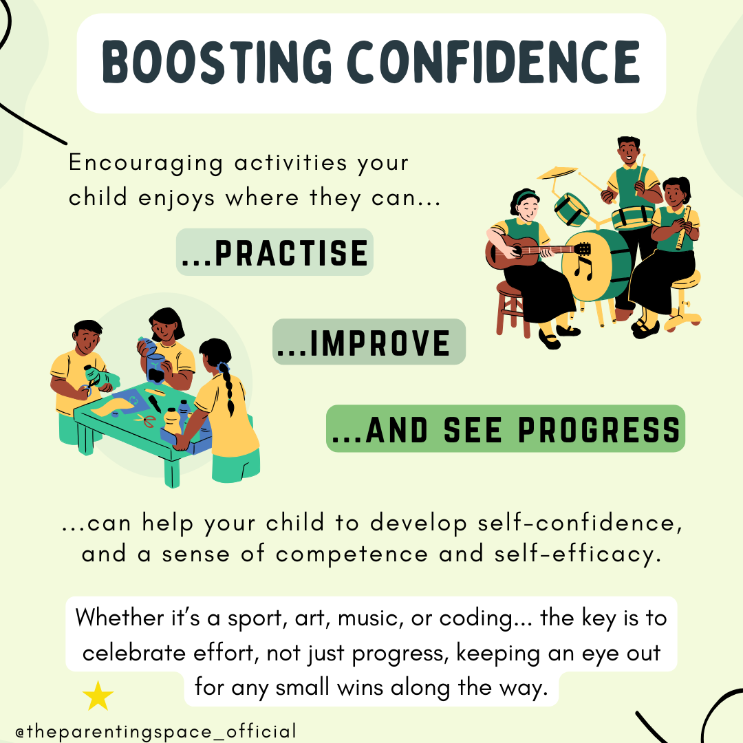 Encouraging your child to take part in activities they enjoy, where they can practise skills, improve over time, and see their progress, can help build confidence, competence, and self-belief.